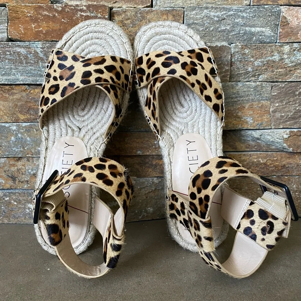 Sole Society Platform Sandals Size 7.5 Espadrille Audrina Leopard Print Fun Sexy